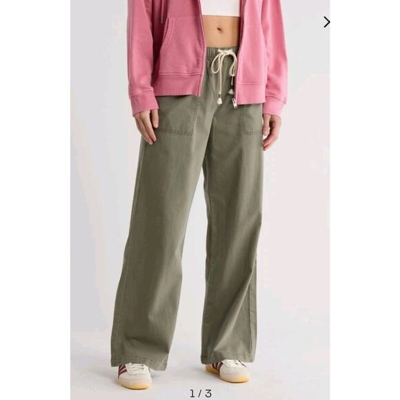 Roxy Women's Standing Wave Pull On Pants Sz XL Wide Leg Dusty Olive Boho Beach - Picture 1 of 6